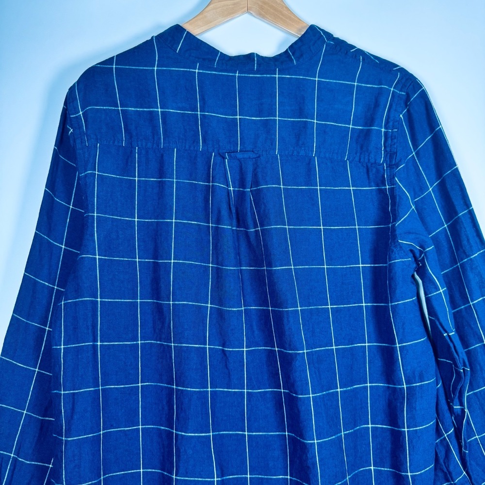 Vintage Home Napa Valley Linen Tunic XL Blue Windowpane Plaid St Helena‎ Luxury - Picture 4 of 12
